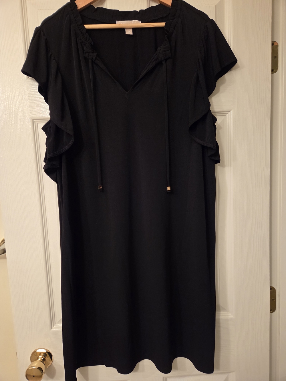 MICHAEL Michael Kors Black Ruffle Flutter Sleeve Shift Dress 2X